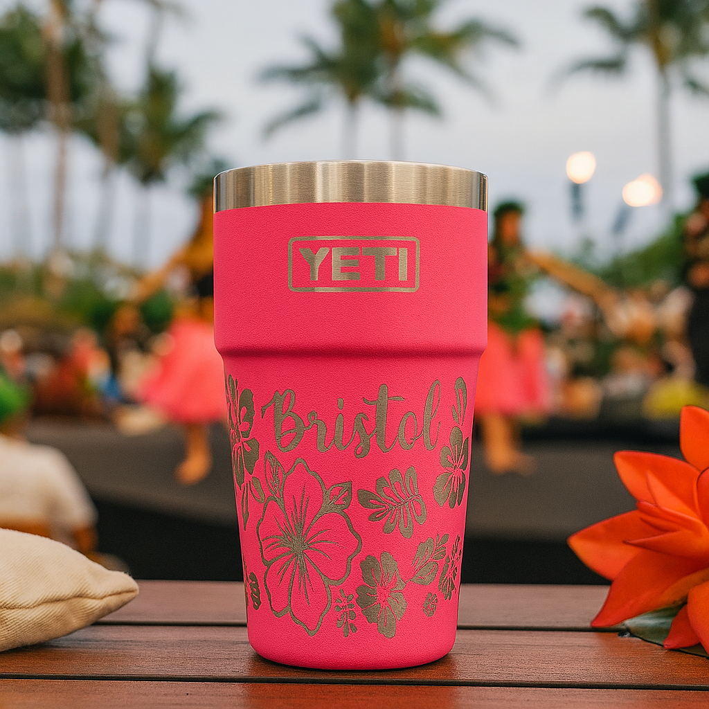 Premium 20oz Stackable Tumbler with Tropical Floral Wrap Design